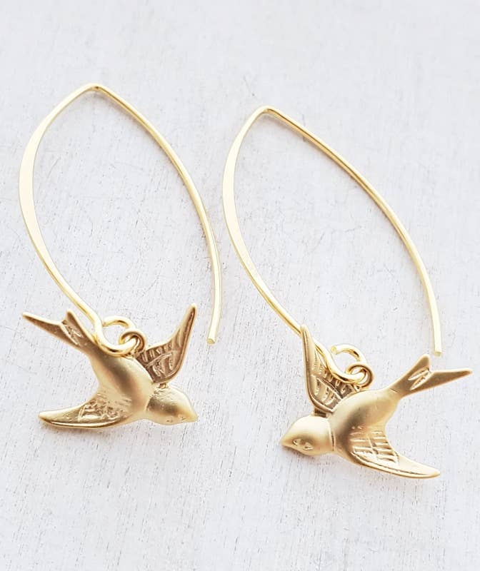 Gold Swallow Bird Earrings