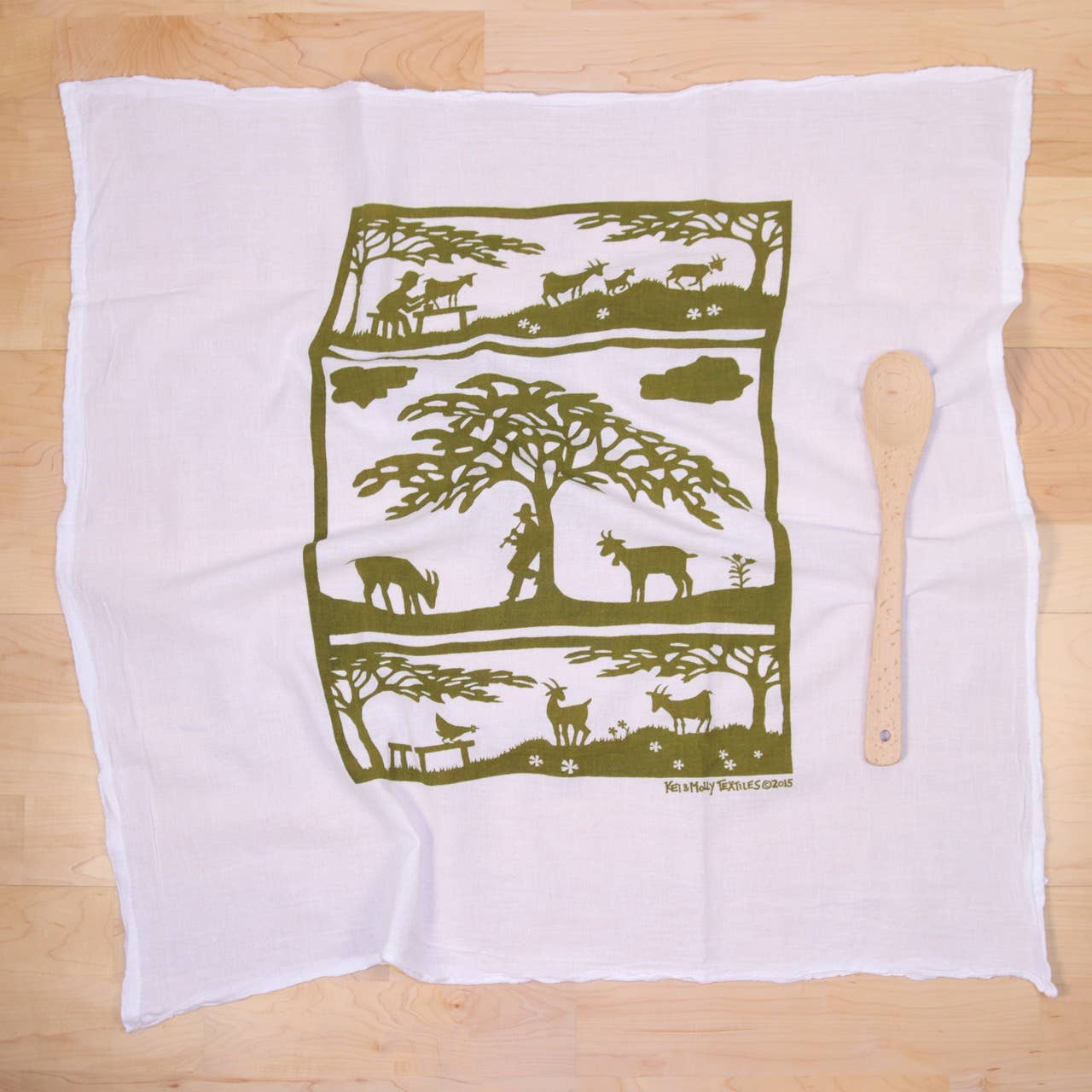 Green Goats Flour Sack Tea Towel
