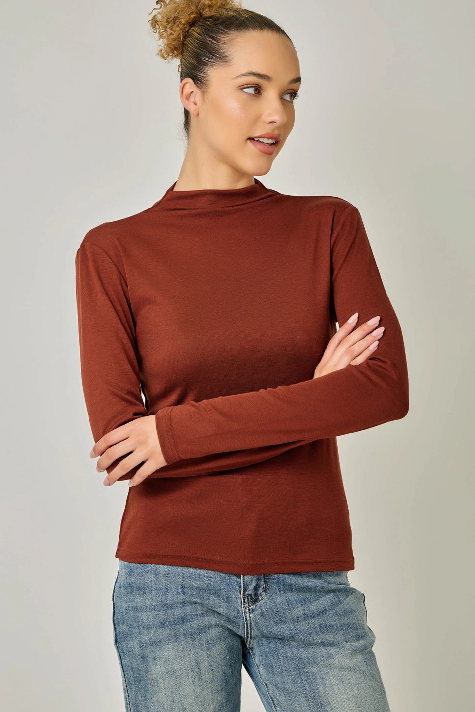 Essential Mock Neck Top in Rust