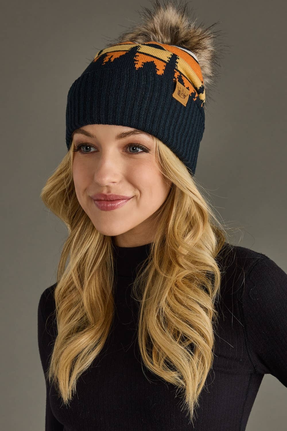 Dark Navy Forest Landscape Pom Hat