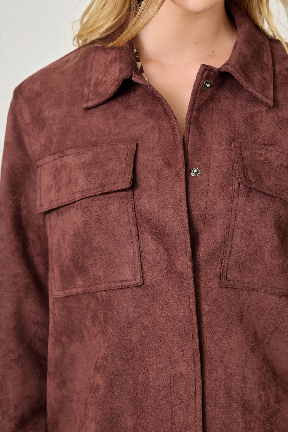 Suede Shacket in Burgundy
