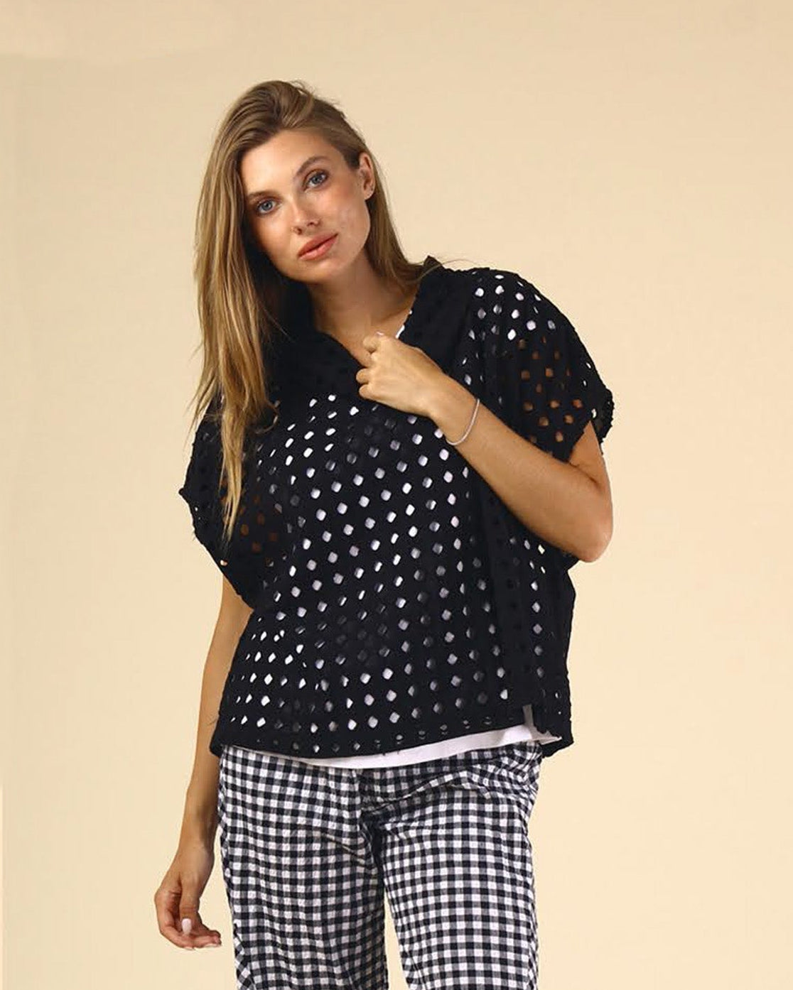Eyelet Boxy Top in Black | Fenini