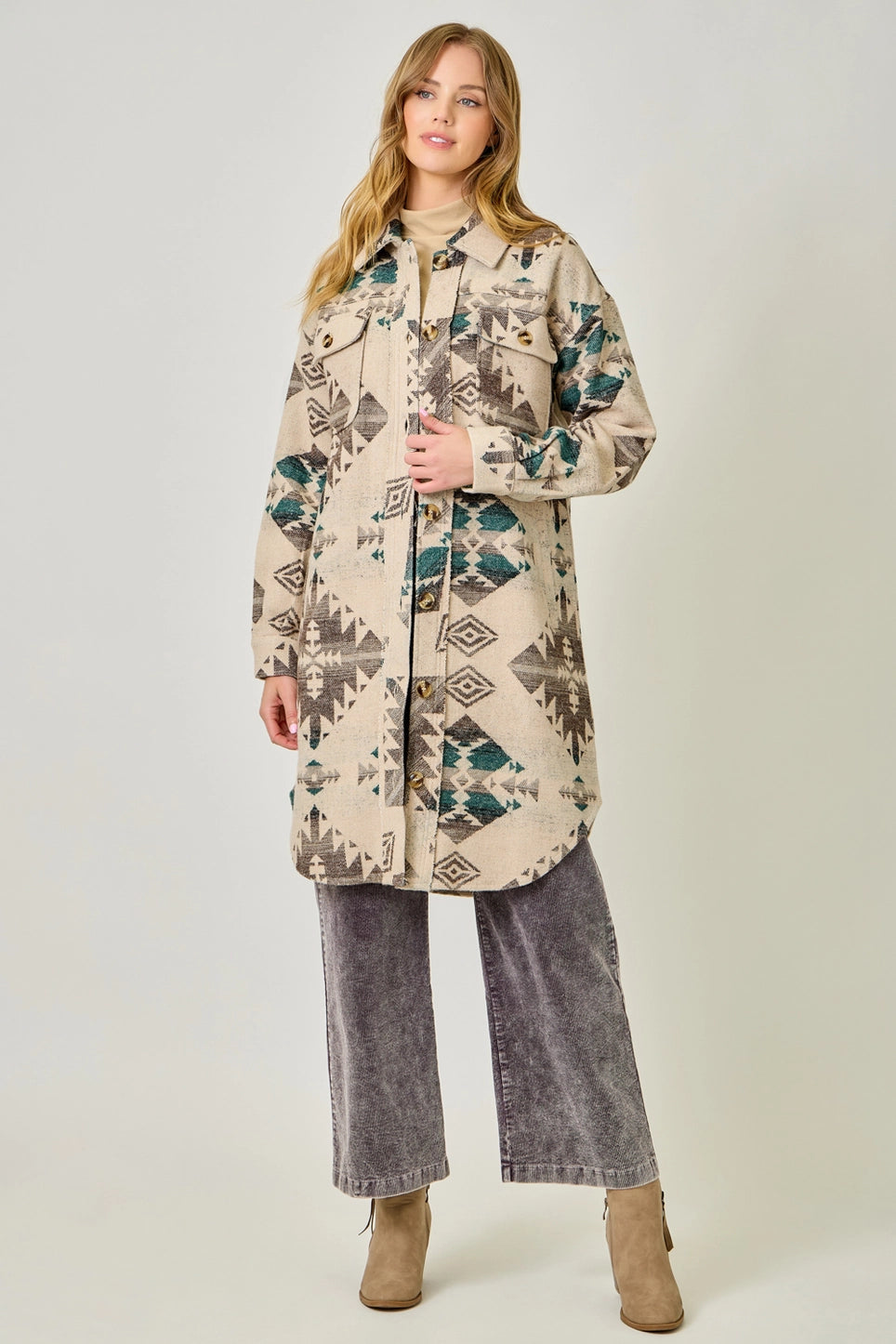 Long Printed Jacket in Oat