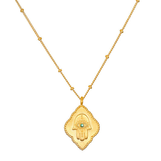 Emerald Hamsa Pendant Necklace | Satya
