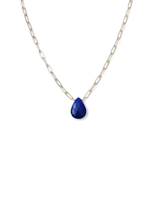 Lapis Pendant on Gold Filled Paperclip Chain | CLP