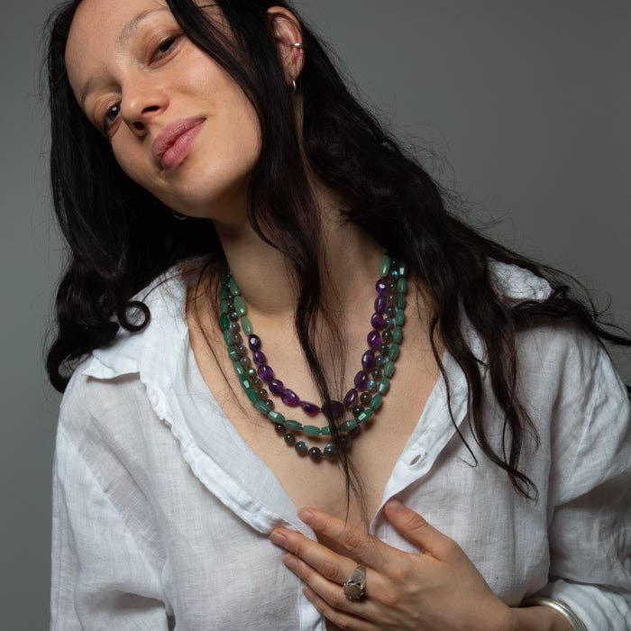 Knotted Amethyst and Aventurine Necklace