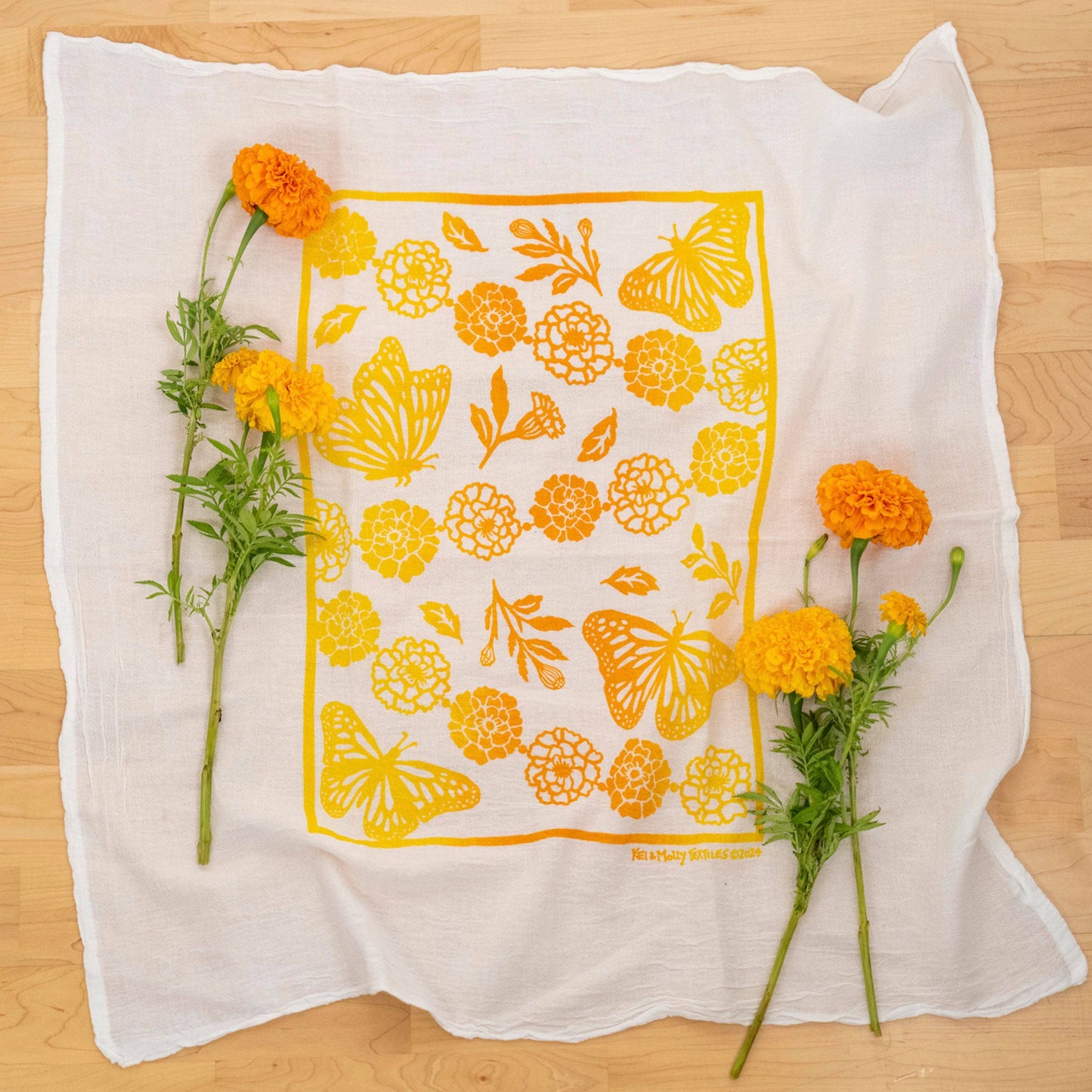 Monarchs & Marigolds Flour Sack Dish Towel