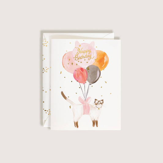 Happy Birthday Balloon Cat Card