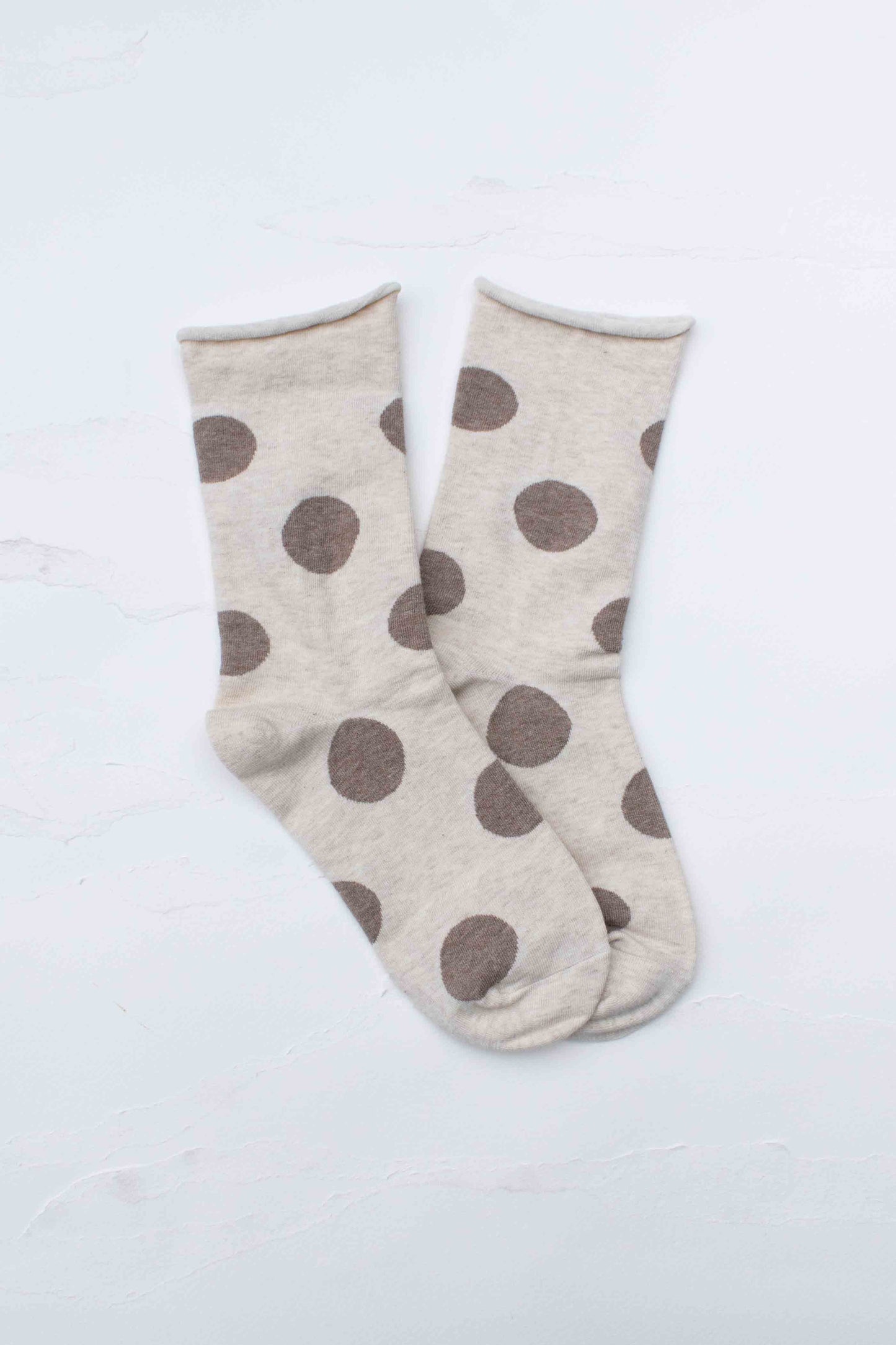 Beige Big Dot Crew Socks