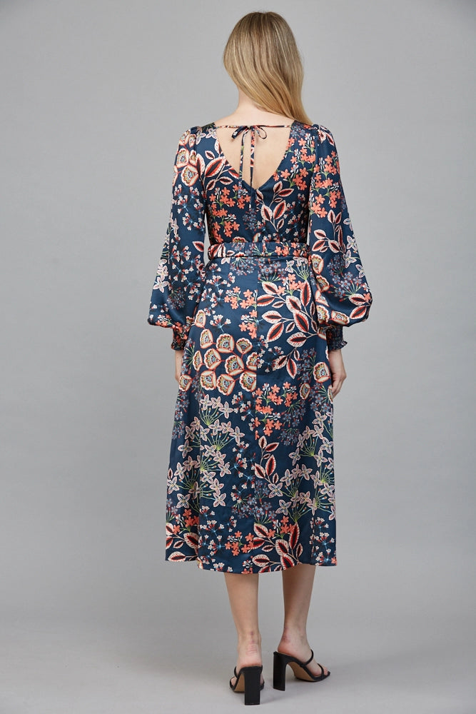Balloon Sleeve Midi Dress in Peacock