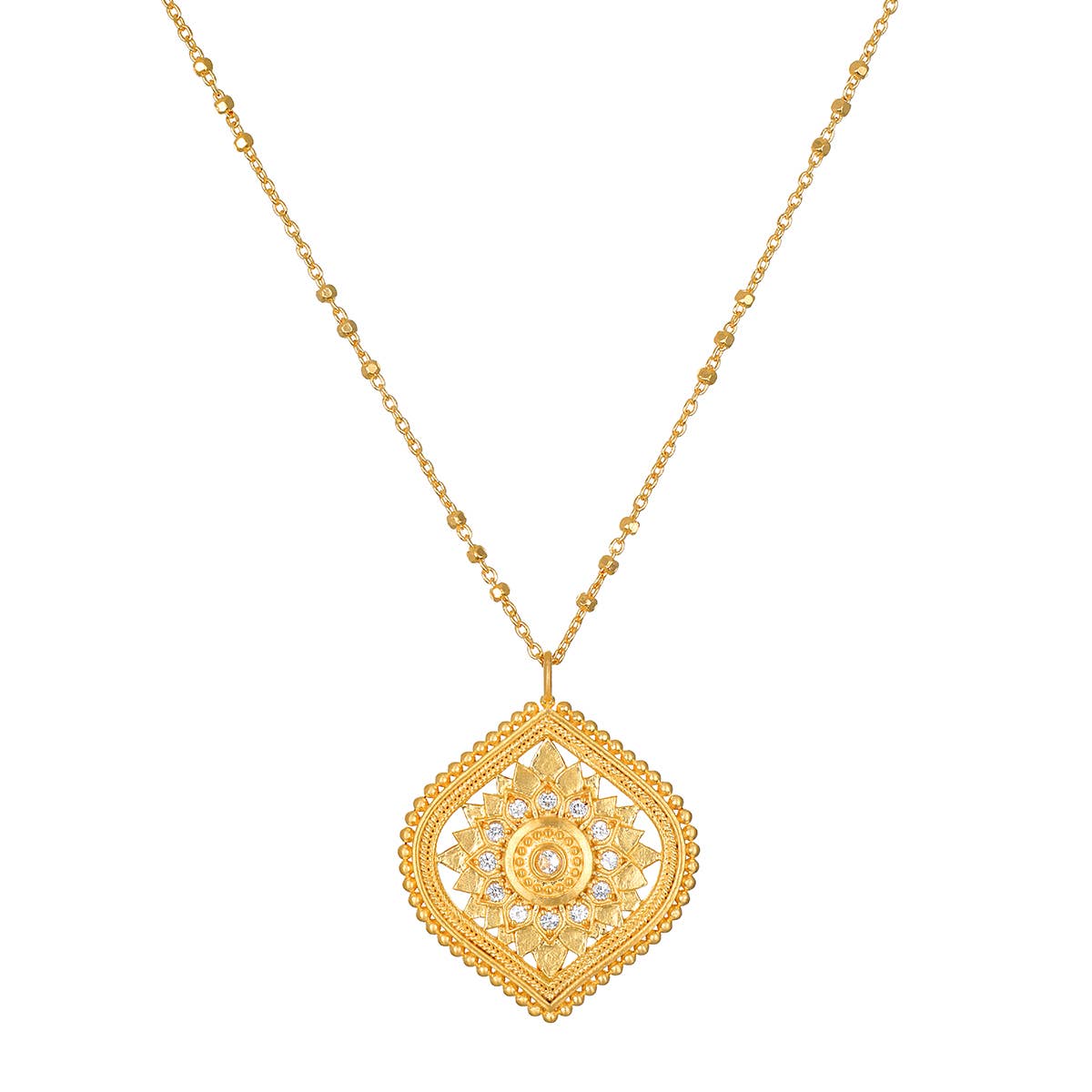 White Topaz Lotus Medallion Necklace | Satya