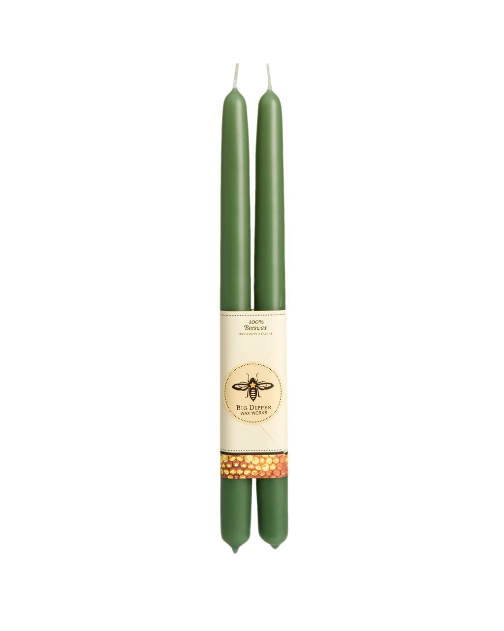 Set of Two Beeswax Taper Candles in Moss