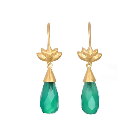 Green Onyx Lotus Drop Earrings | Satya