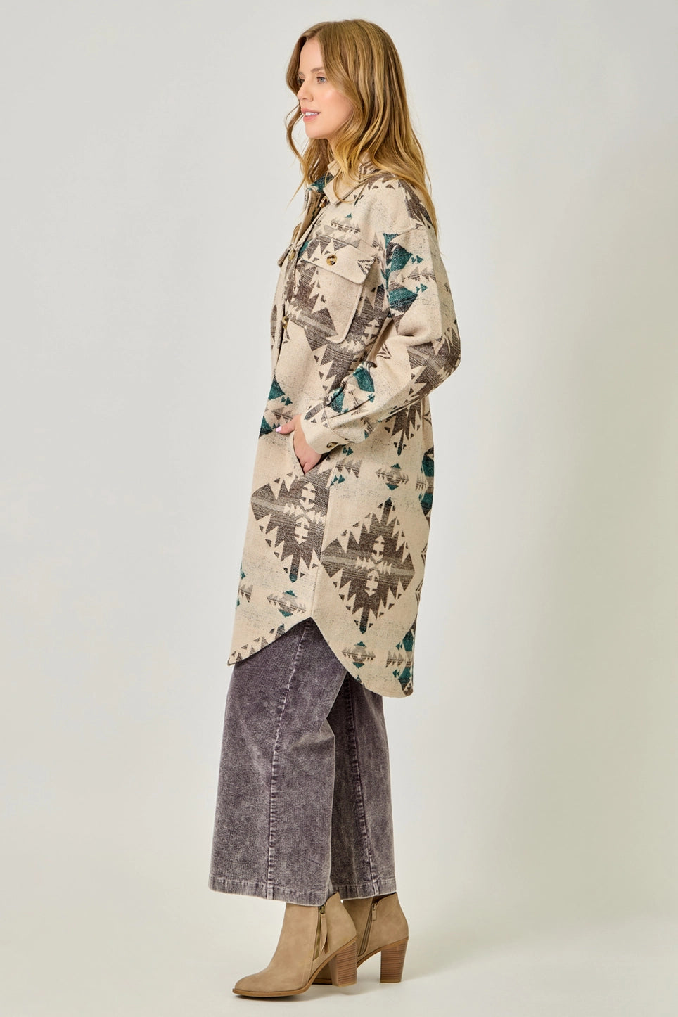Long Printed Jacket in Oat