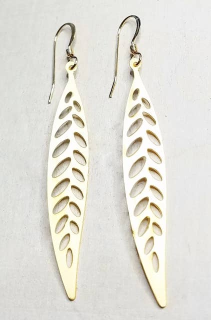 Gold Long Fern Earrings
