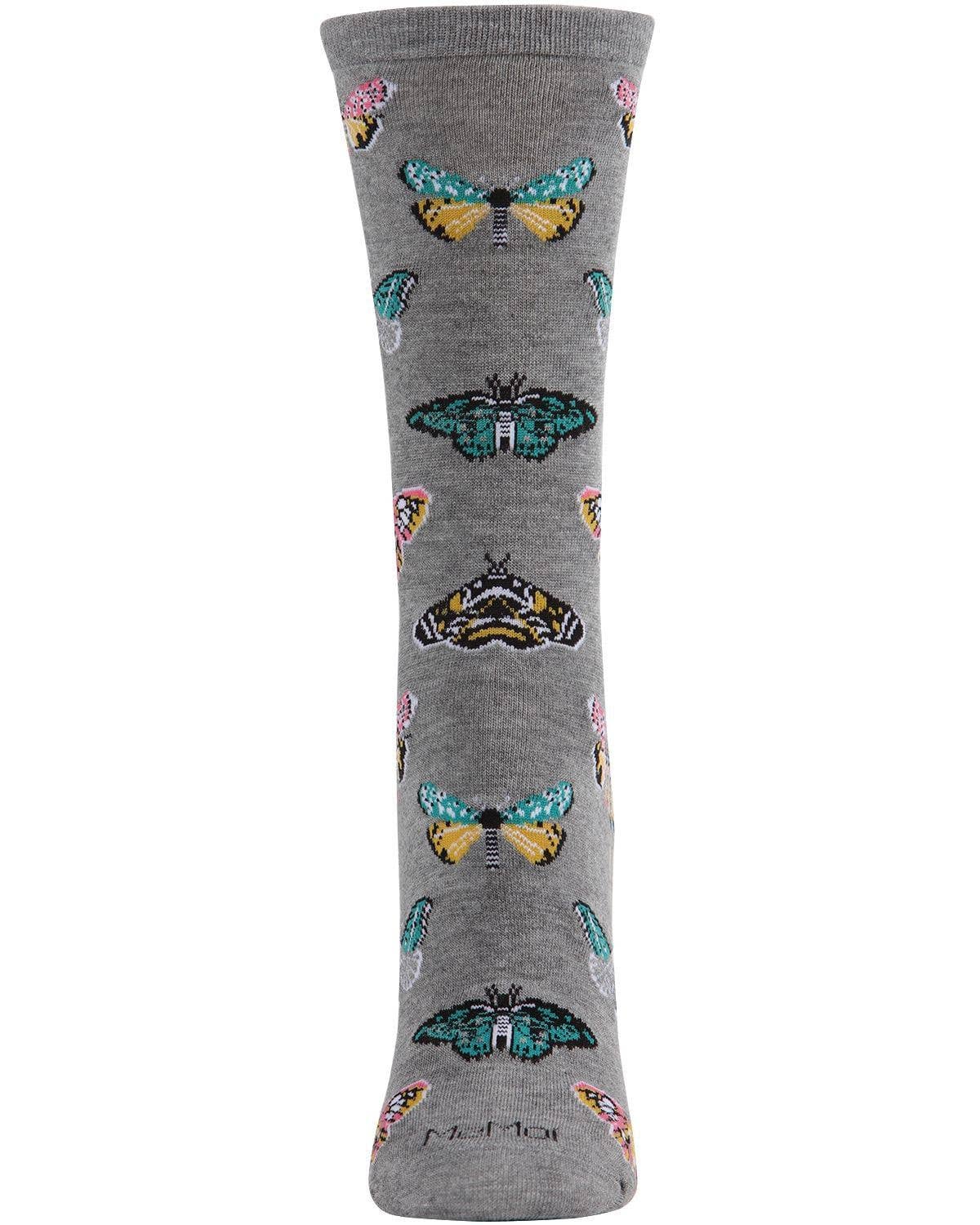 Gray Butterfly Bamboo Crew Socks