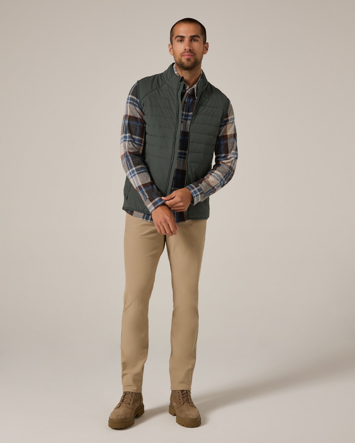 Generation Knit Shirt in Brown & Blue Plaid
