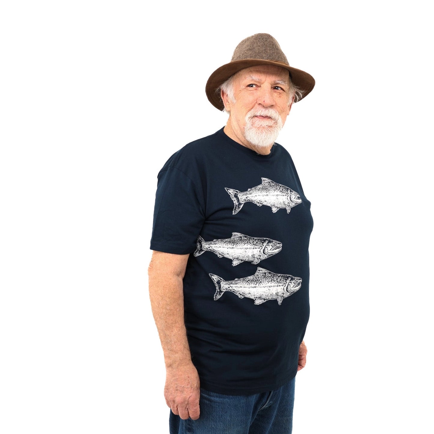 Swimming Salmon Tee in Navy