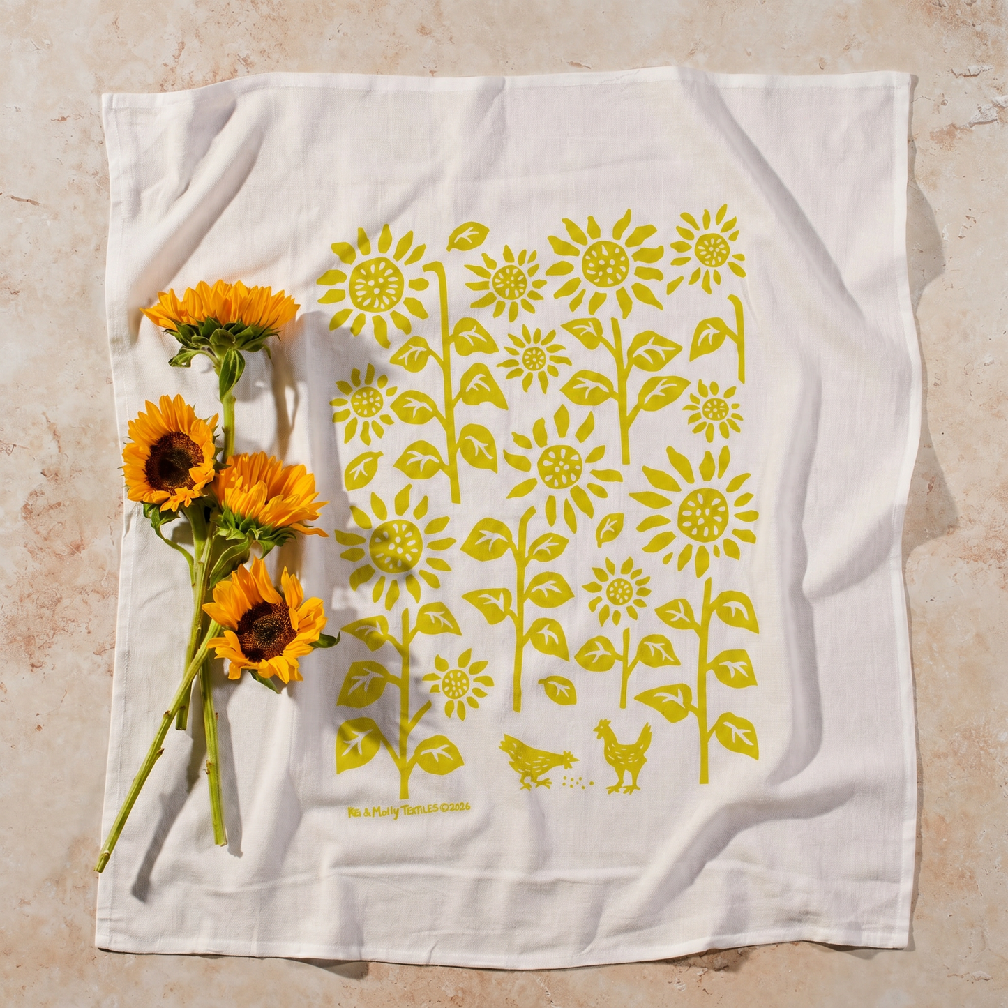 Gold Sunflowers Flour Sack Tea Towel