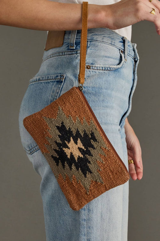 Rust, Olive & Cream Aztec Wristlet