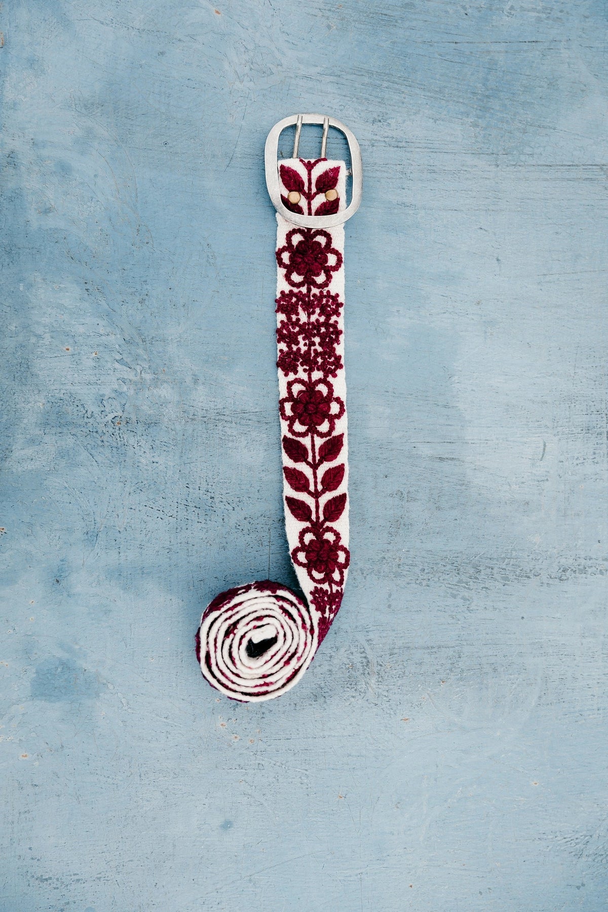 Maroon & White Embroidered Belt