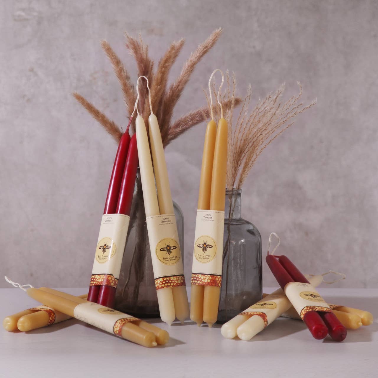 Set of Two Beeswax Taper Candles in Ivory