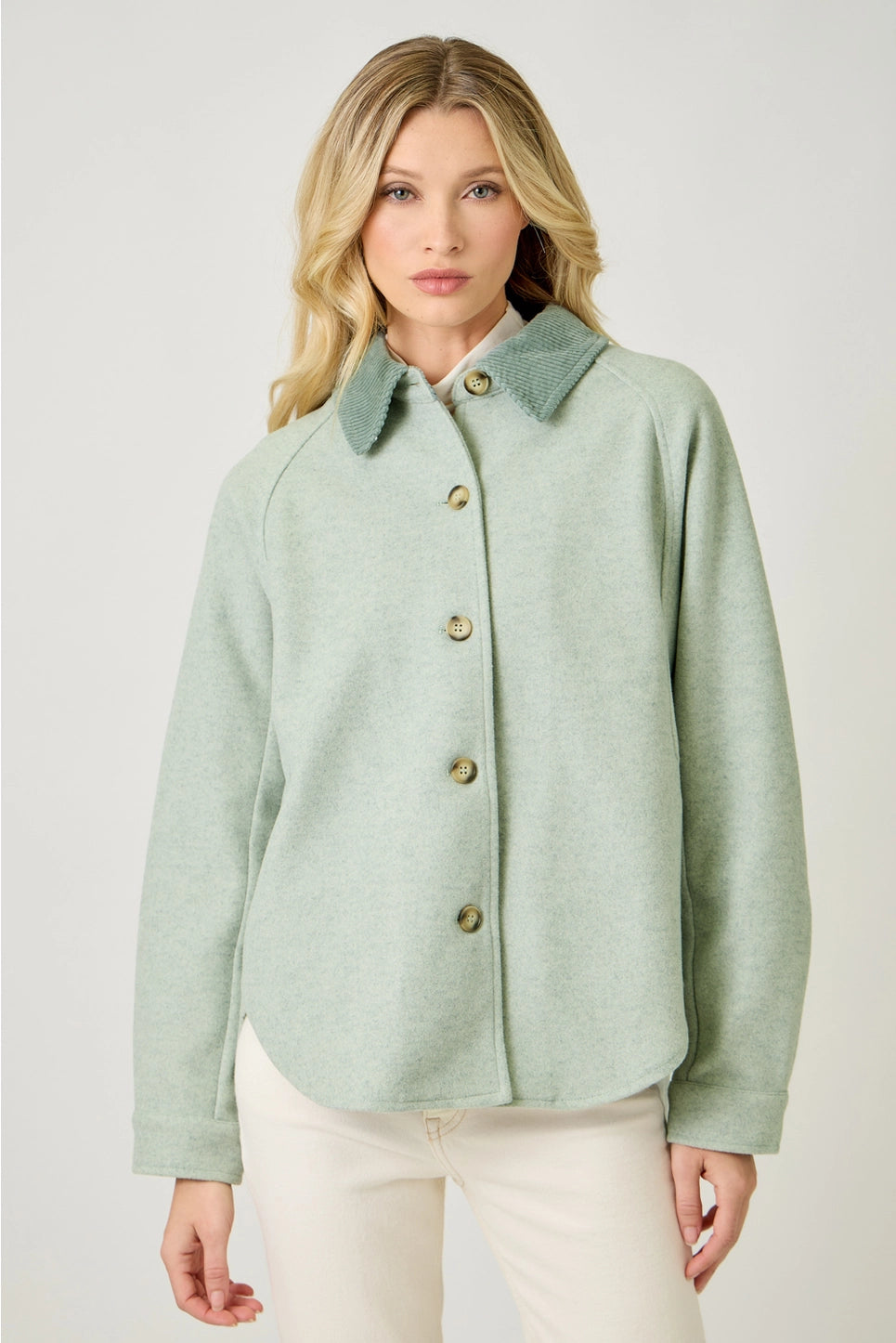 Button Shirt Jacket in Seafoam