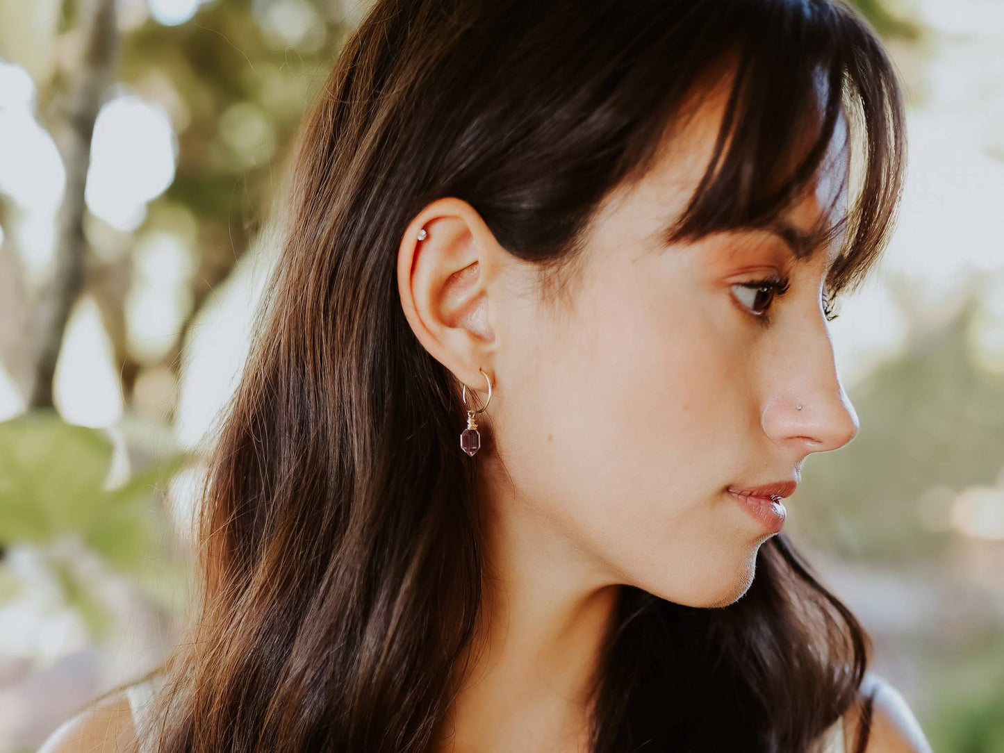 Pink Amethyst Pike Dangle Hug Hoops