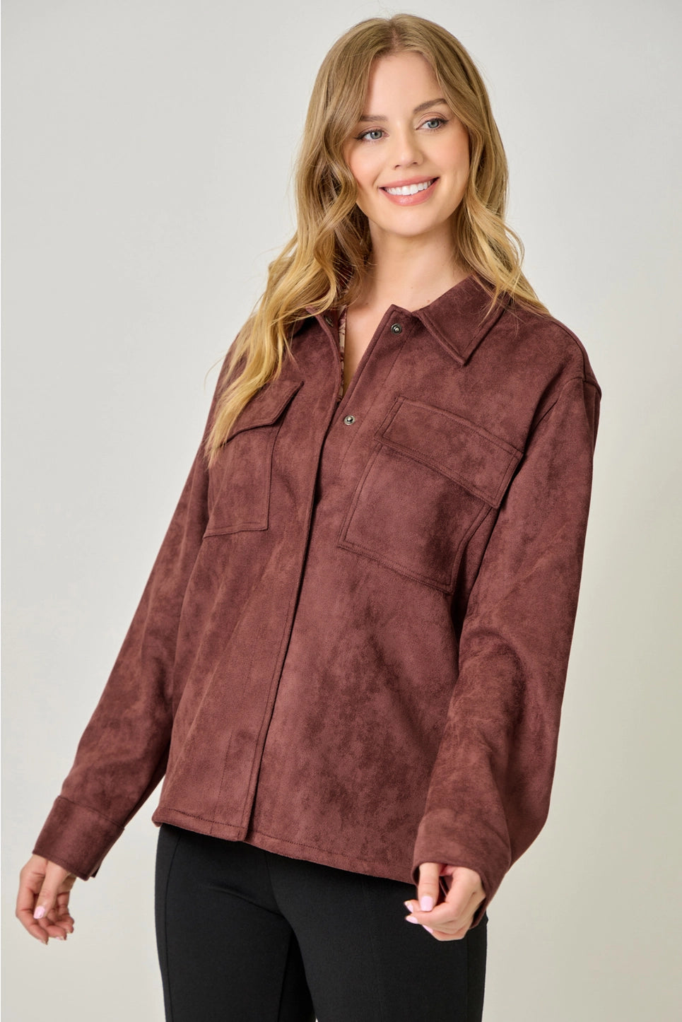 Suede Shacket in Burgundy