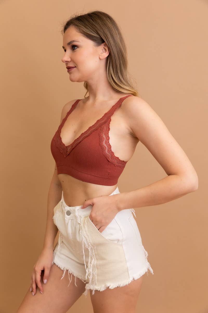 Lace Trim Bralette in Rust