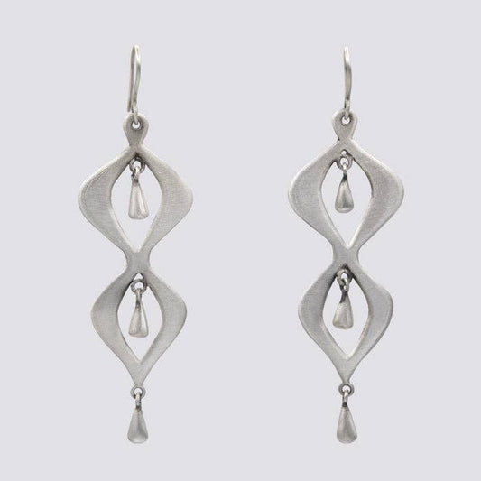 Silver Wavy Earrings with Teardrop Dangles | Jane Diaz