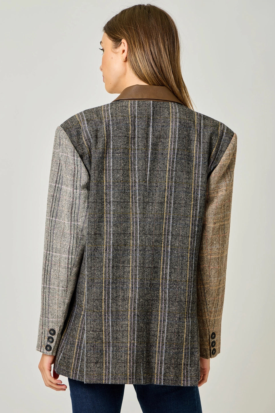 Mixed Plaid Blazer in Latte