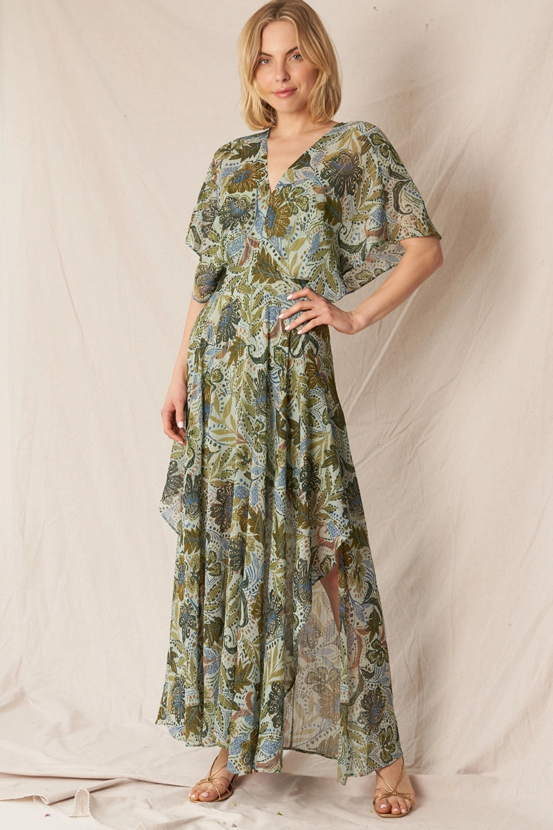 Printed Gauze Maxi Dress in Green