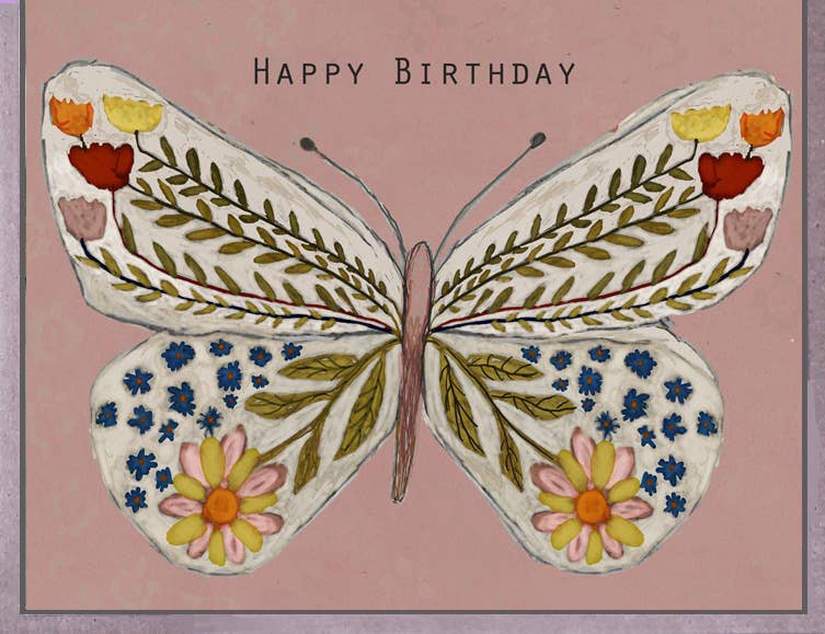 Pink Butterfly Birthday Card