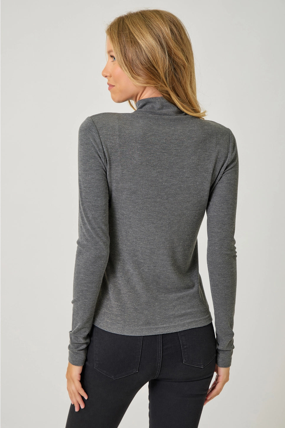 Metallic Mock Neck Top in Grey