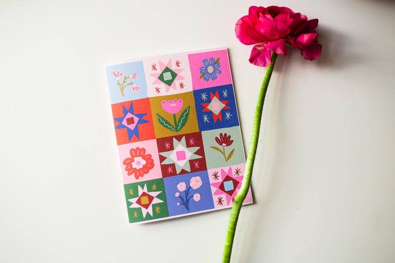 Colorful Quilt Illustration Card