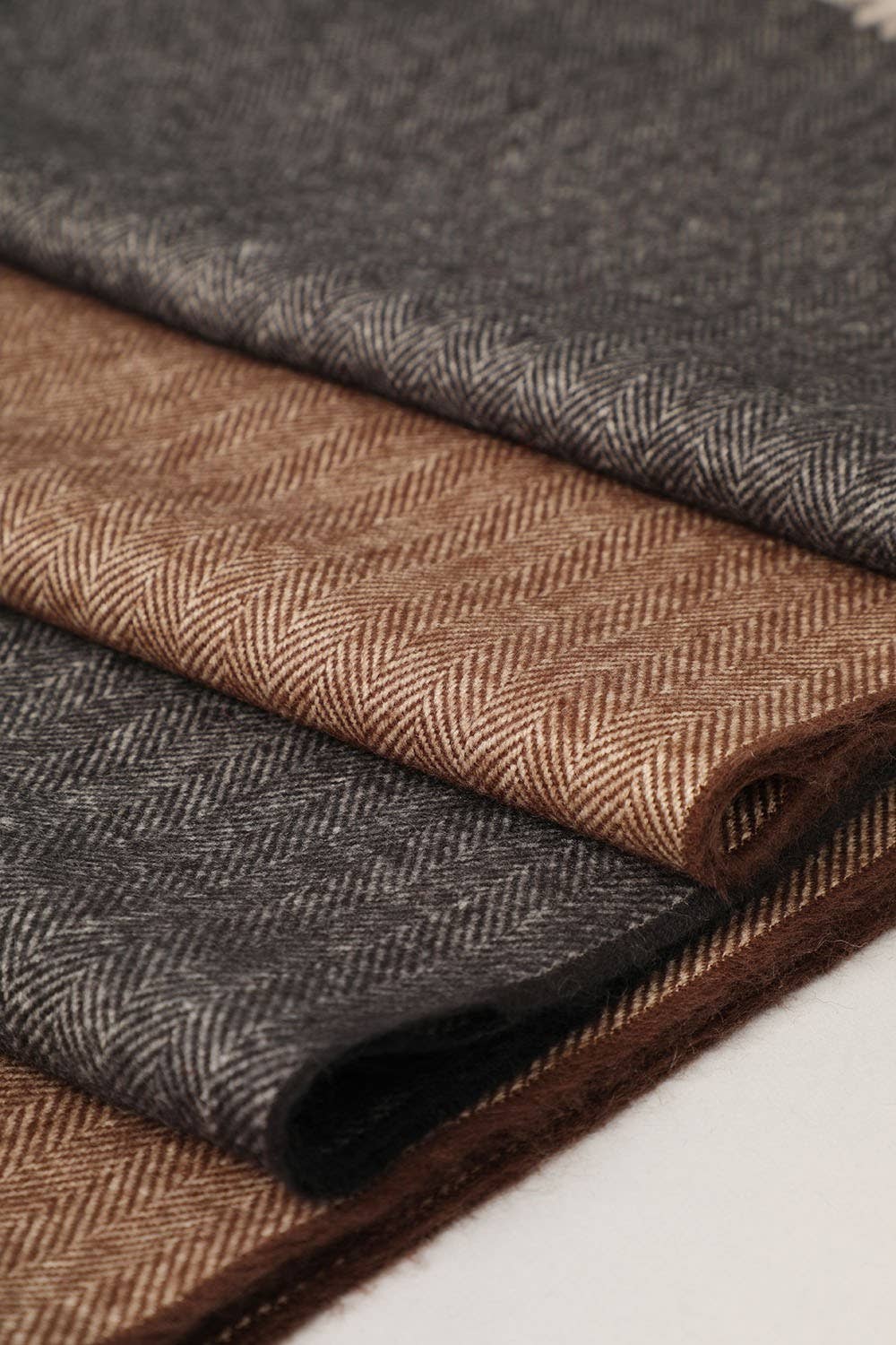 Cashmere Feel Herringbone Scarf in Black