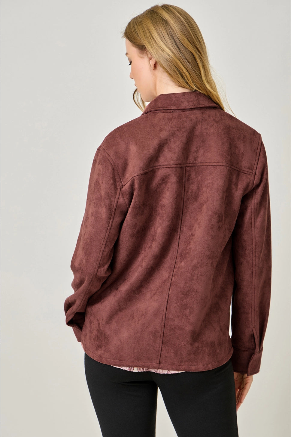 Suede Shacket in Burgundy