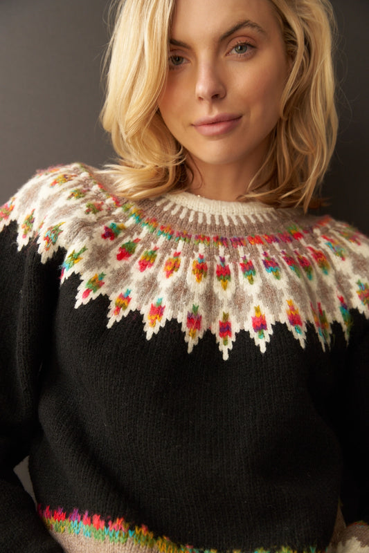 Fern & Feather Knit Sweater in Black