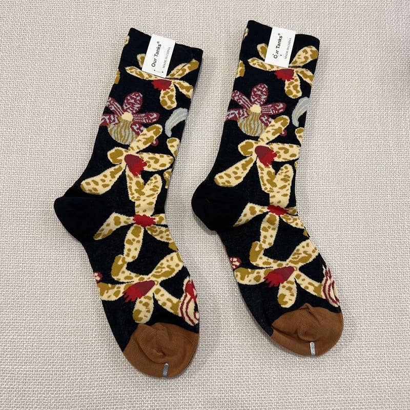 Orchid Oil Painting Socks