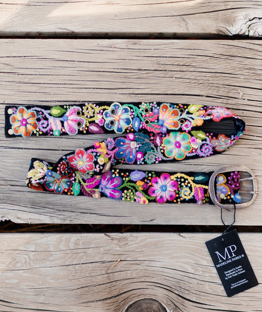 Black Floral Embroidered Belt