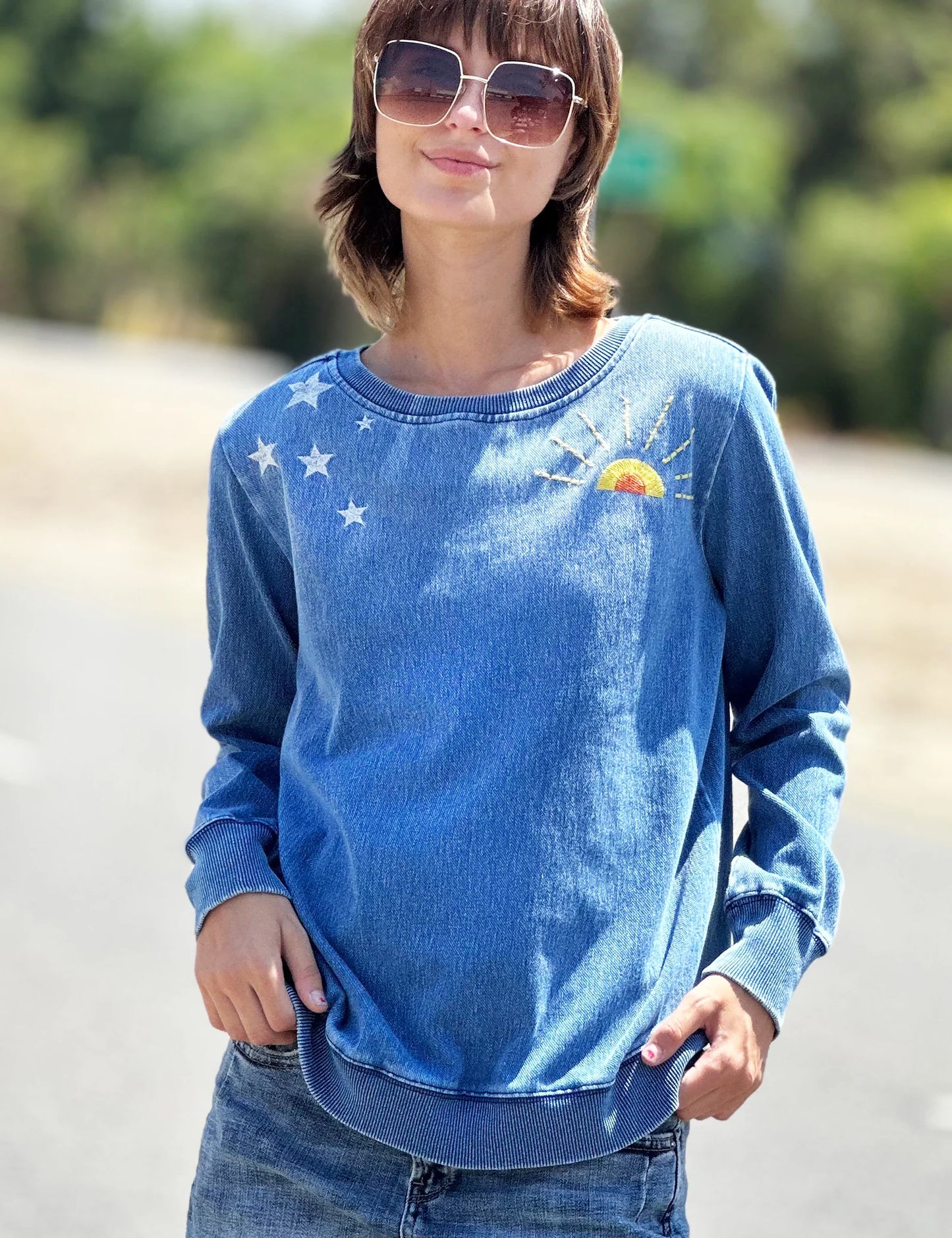 Hello Sunshine Denim Sweatshirt | Billy T