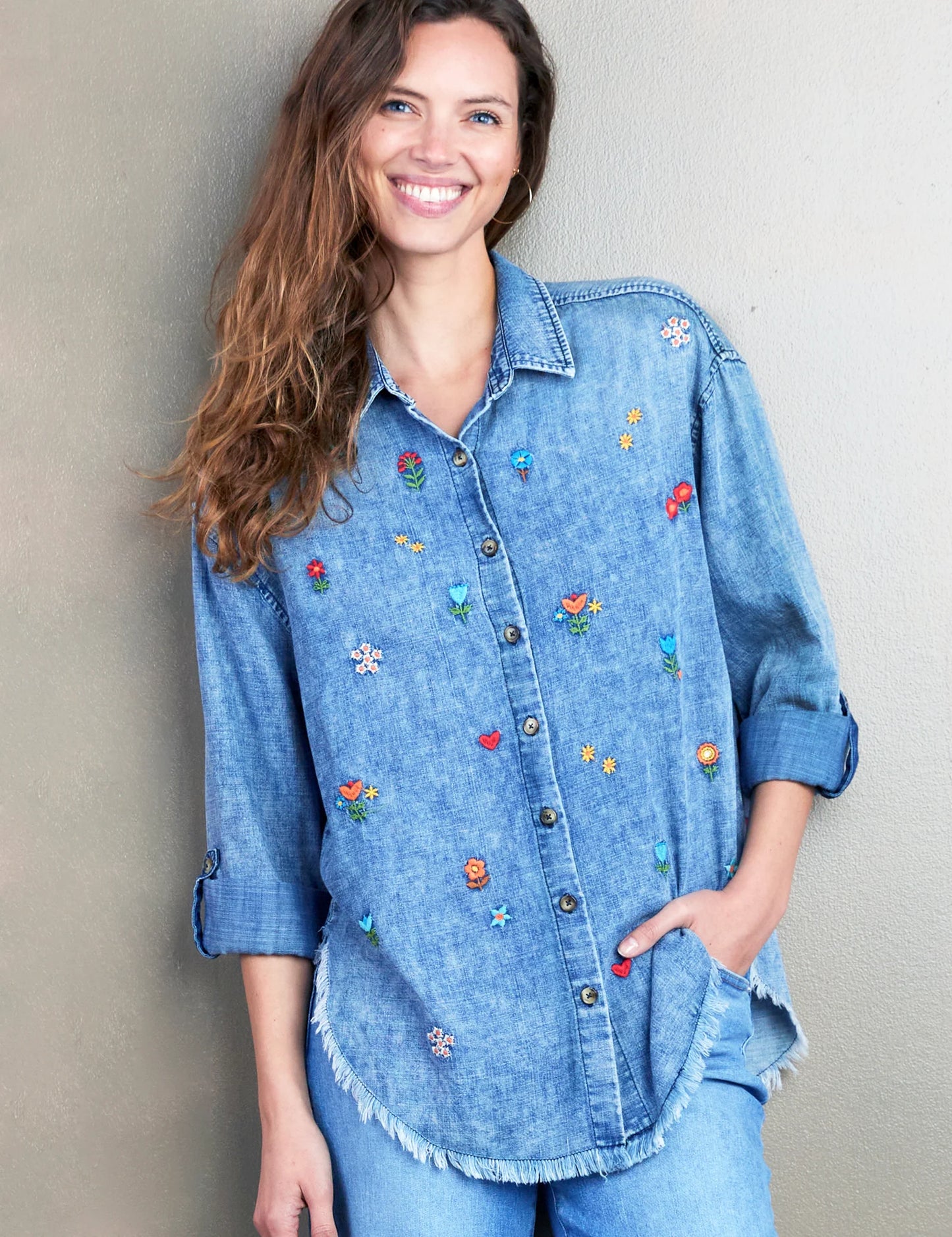 Wild Flower Denim Shirt | Billy T