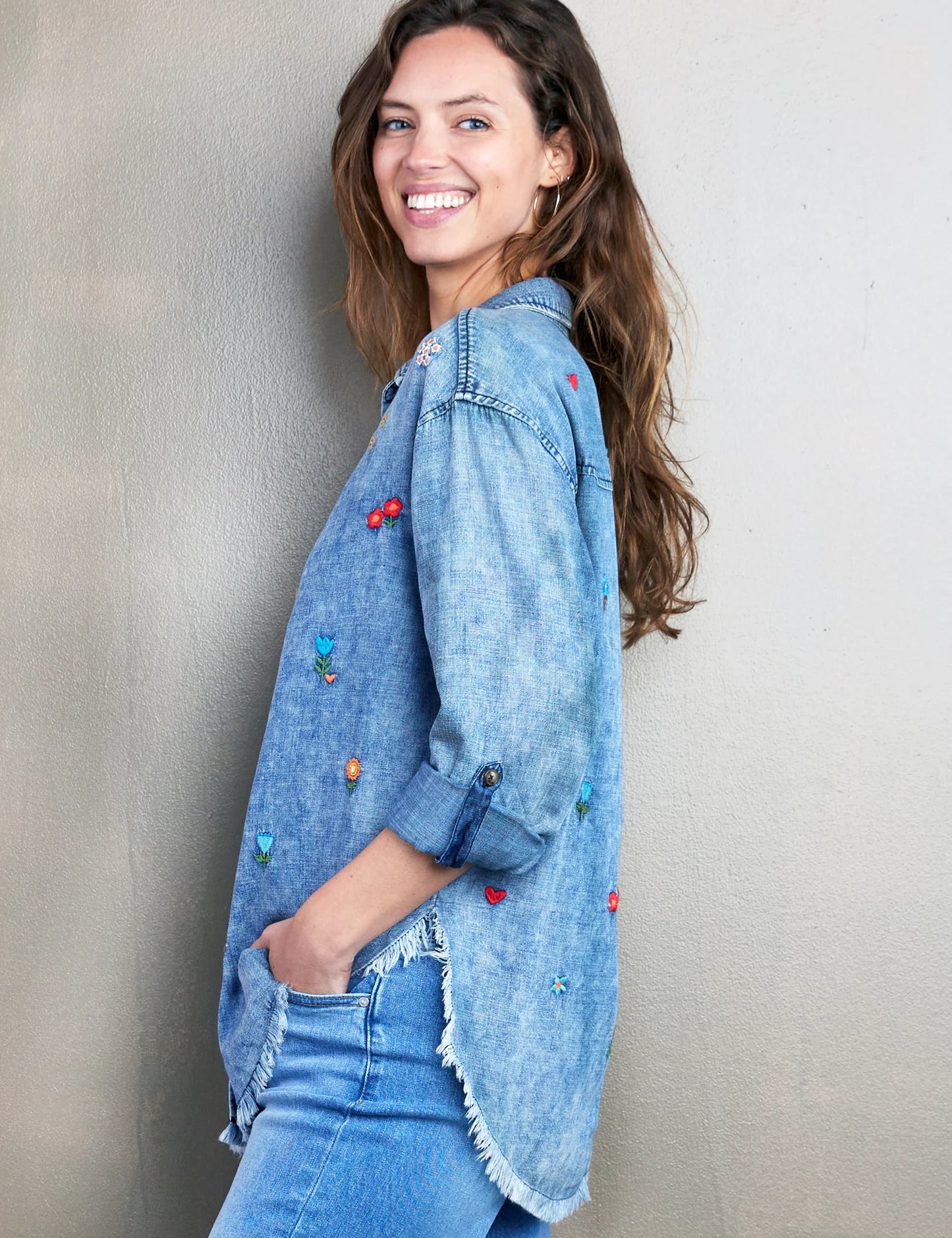 Wild Flower Denim Shirt | Billy T