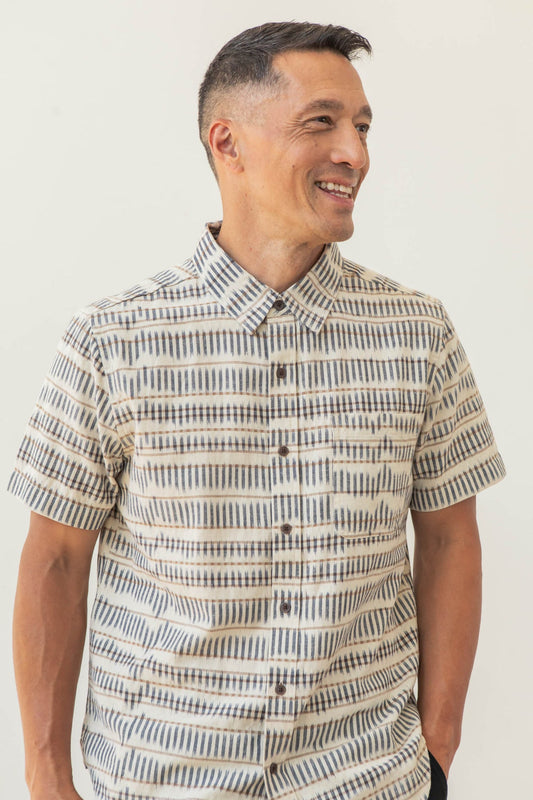 Malcolm Shirt in Mushroom Stripe | Bridge & Burn