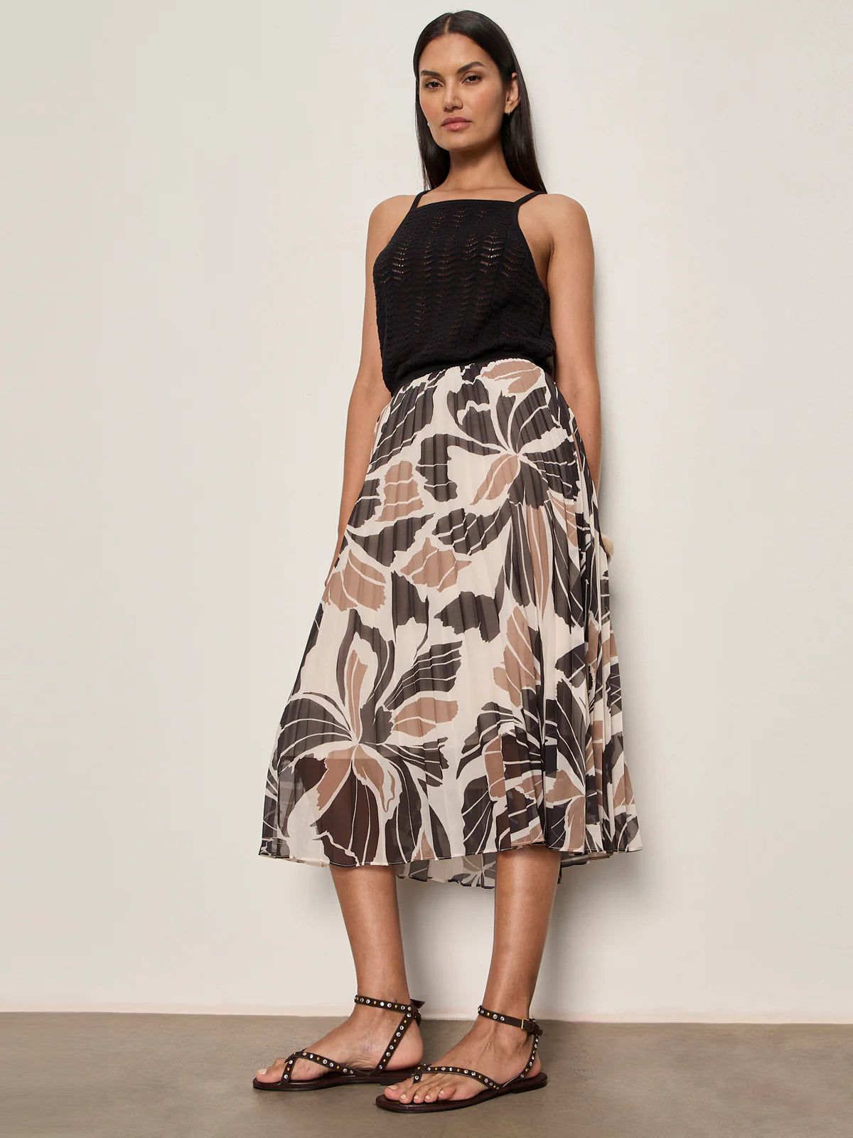 Pleated Midi Skirt in Lotus Print | Sanctuary