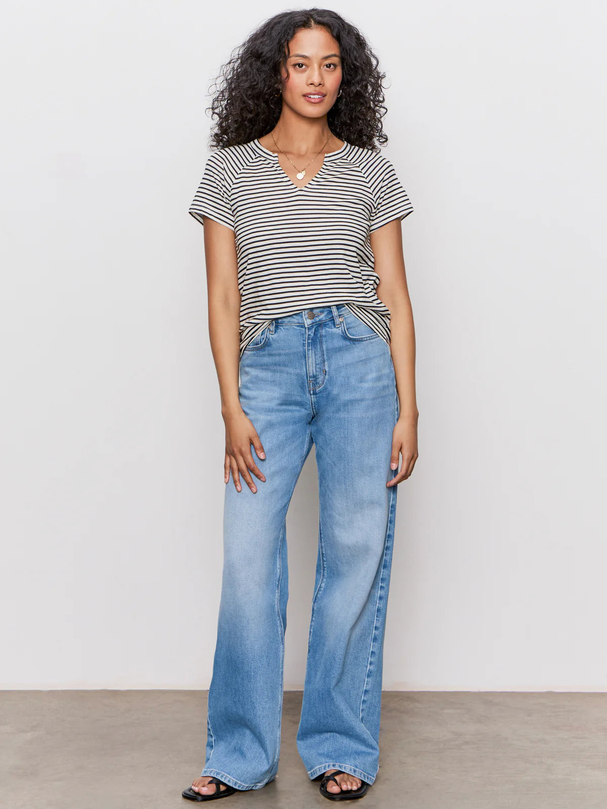 Notch Neck Tee in Stripe | Sanctuary