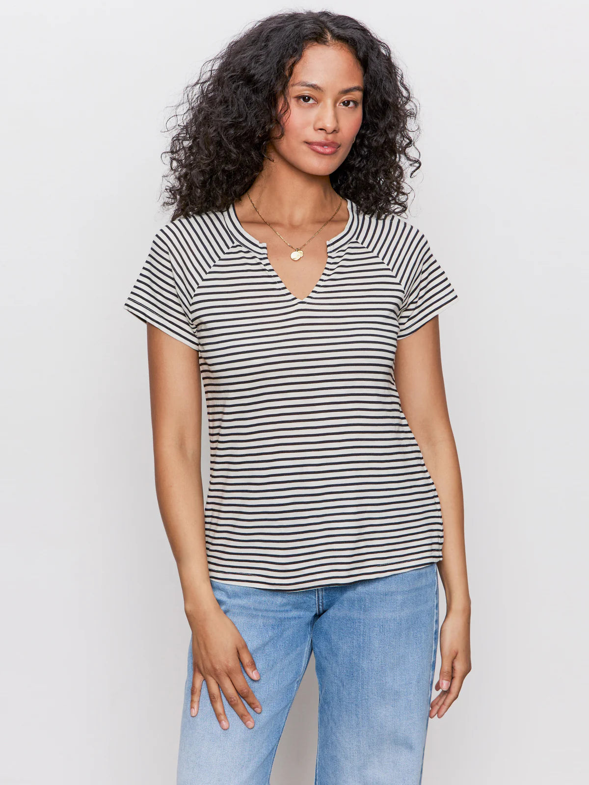 Notch Neck Tee in Stripe | Sanctuary