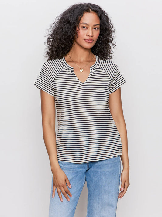 Notch Neck Tee in Stripe | Sanctuary