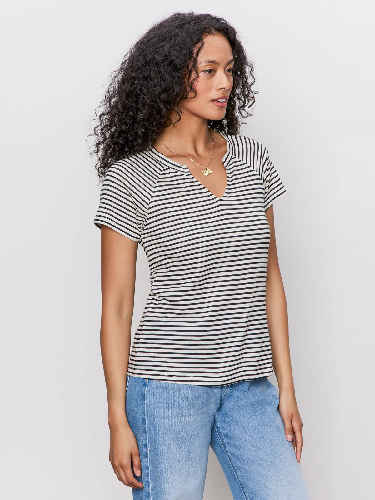 Notch Neck Tee in Stripe | Sanctuary